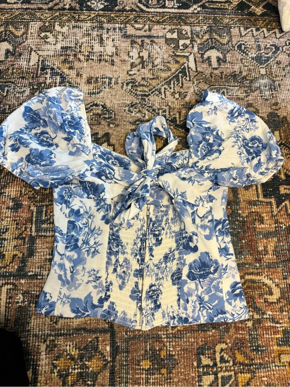 Reformation Blue Floral Puff Sleeve Women’s Top